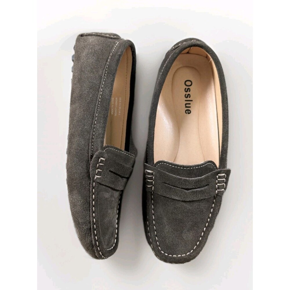 Osslue Women 8 Brown Suede Leather Penny Loafer Driving Moccasin Slip On Flats